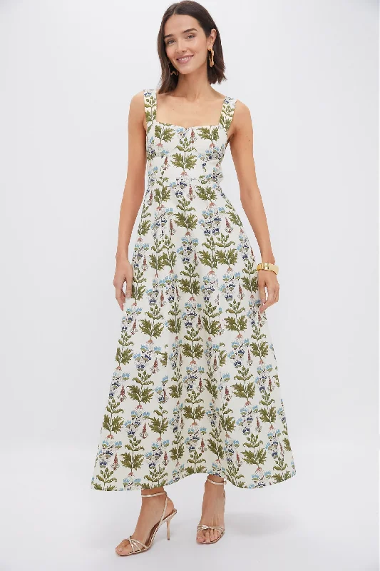 Cheap casual dresses-Ivory Persian Botanic Azzurra Midi Dress