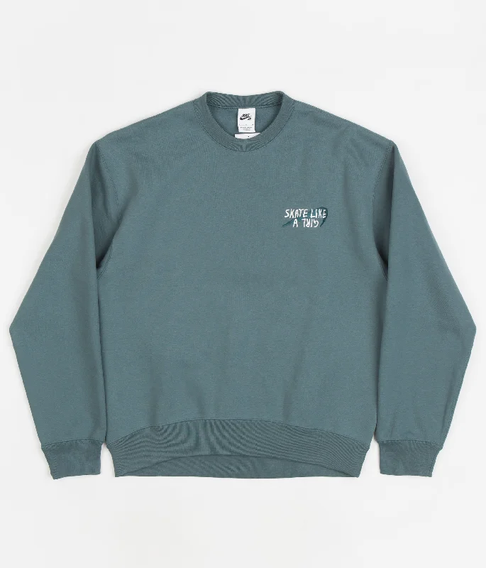 Hoodies & sweatshirts with organic fleece comfort-Nike SB x Skate Like A Girl Fleece Crewneck Sweatshirt - Mineral Slate / Dark Teal Green