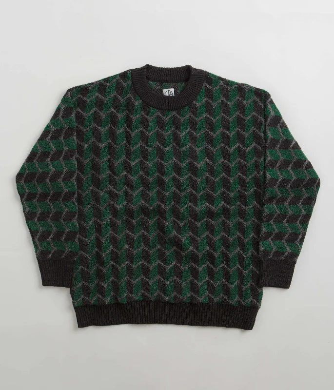 Hoodies & sweatshirts with solid earthy patterns-Polar Zig Zag Knit Sweatshirt - Black / Dark Teal