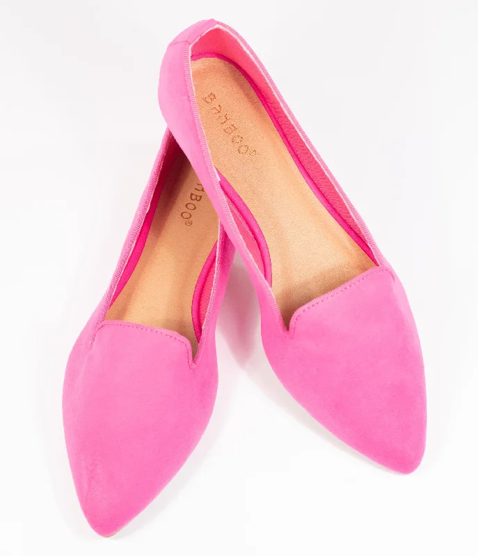 Flats with pastel violet vibrancy-Hot Pink Suede Loafer Flats