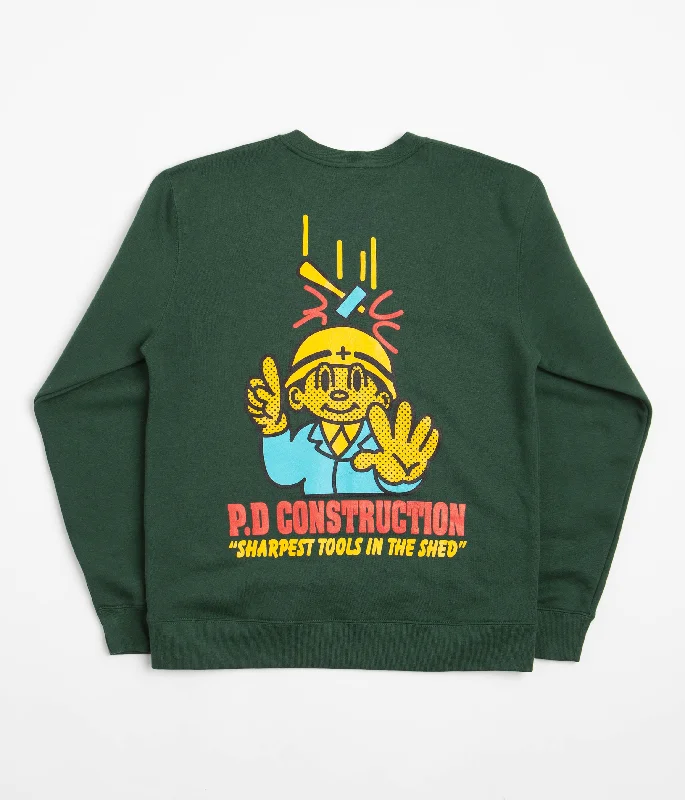 Hoodies & sweatshirts with durable fleece strength-Playdude Construction Crewneck Sweatshirt - Bottle Green