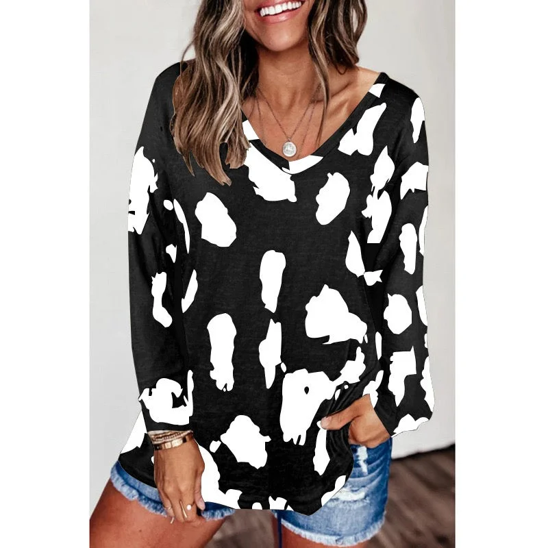 relaxed fit fleece tops for warmth-Haute Edition Women's V-Neck Leopard Print Inspired Top