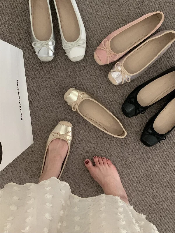 Flats with affordable bulk pricing-Women Minimalist Mary Jane Flats, Ballerina Retro Flats Shoes, Plain Toe Flats for Women, Ballet Point Toe Pink Beige Silver Black Shoes