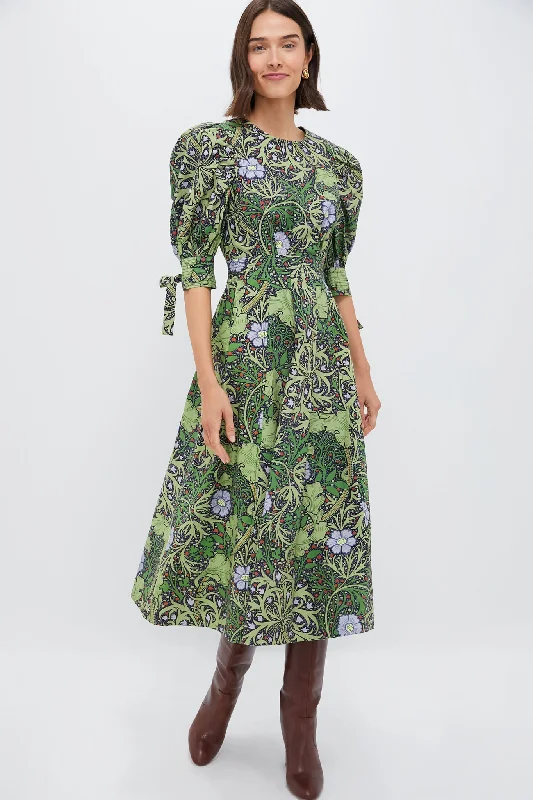 Elegant velvet maxi dresses-Green Vine Floral Grayson Midi Dress