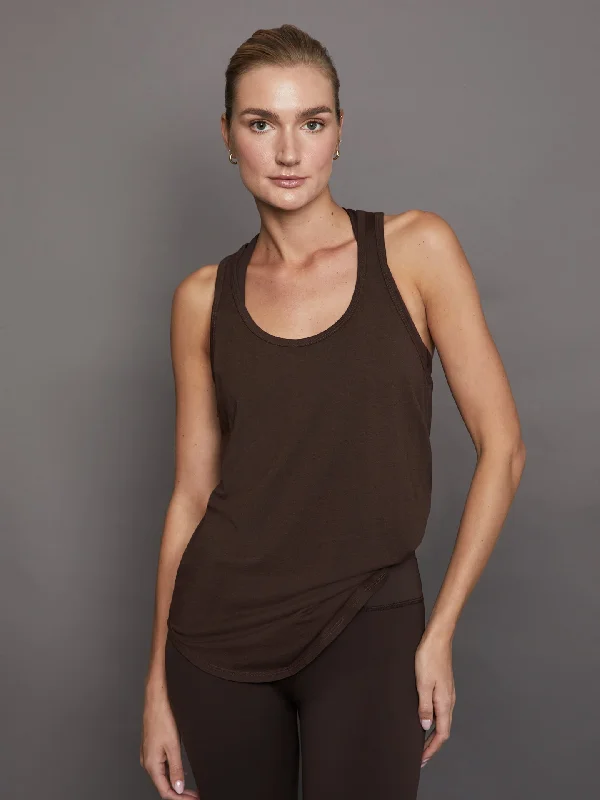 wool sweater tops for cool weather-Long RacerBack Tank - Dark Oak