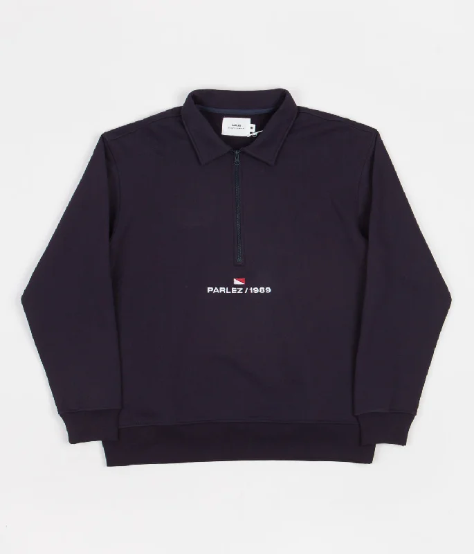 Hoodies & sweatshirts with purple bold accents-Parlez Cardinal 1/4 Zip Sweatshirt - Navy