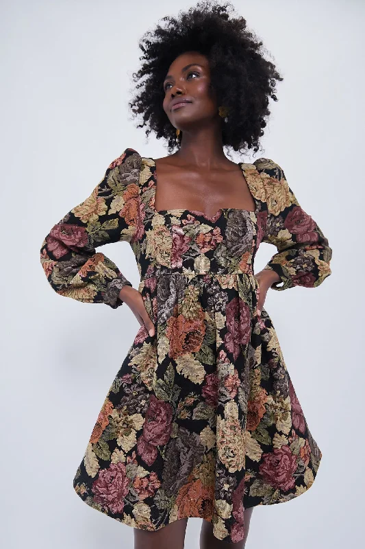 Luxury designer mini dresses-Chocolate Multi Fleur Dress