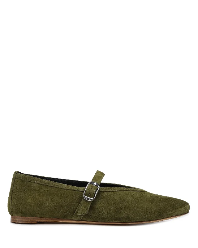 Flats with recycled canvas texture-Lova Green Suede