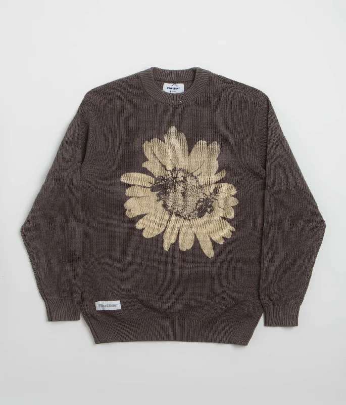 Hoodies & sweatshirts with smooth jersey finish-Butter Goods Sunflower Knit Sweatshirt - Charcoal