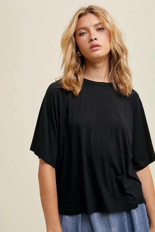 mesh crop tops for summer outfits-Casual Happiness Black Boxy Top