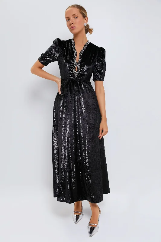 Chic satin maxi dresses-Black Mamba Embroidery Tabitha D Dress