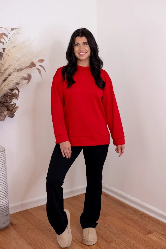 sweatshirt tops for cozy days-Scuba Knit Perfection Red Top