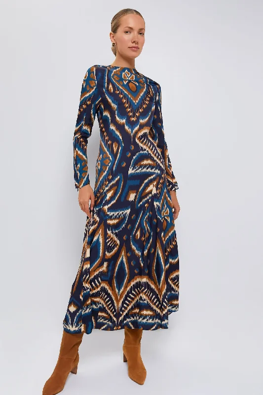 Bold geometric maxi dresses-Pineapple Ikat Blue Maxi Dress