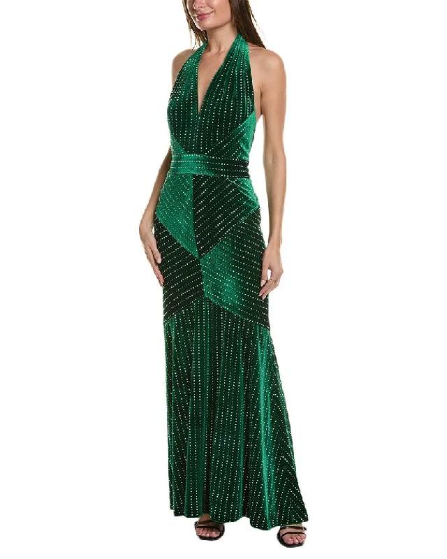 Sexy backless midi dresses-Tadashi Shoji Velvet Rhinestone Gown