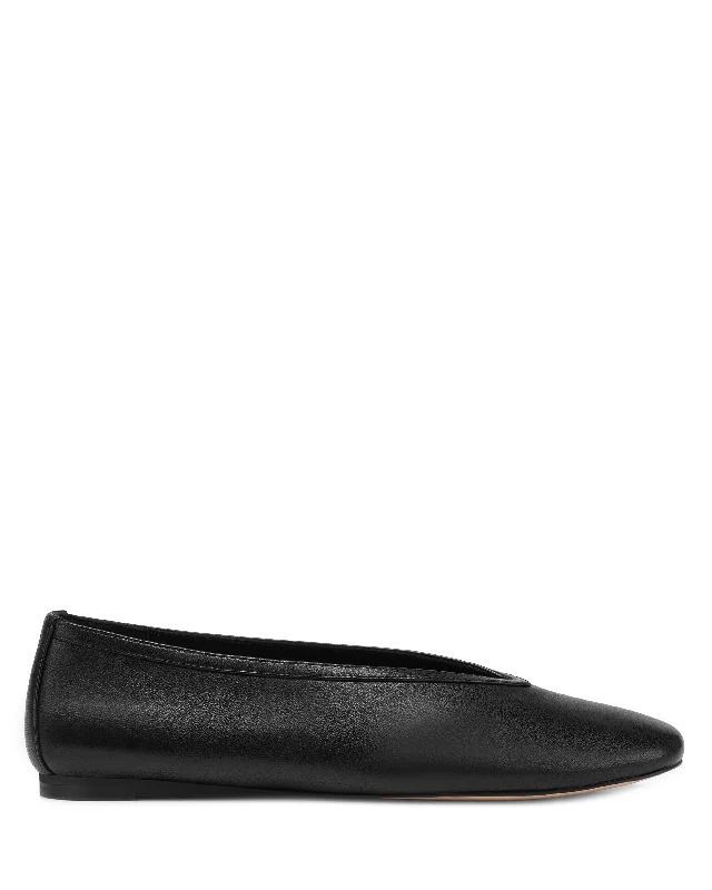 Flats with coral vibrant accents-Lane Black Soft Leather