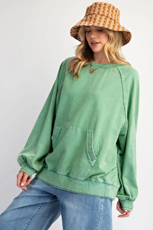 tunic tops for longer coverage-Casually Perfect Washed Sage Pullover