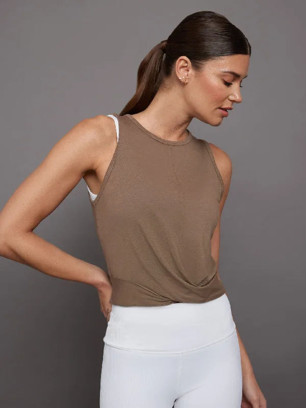 button-front shirts for laid-back style-Front Twist Tank - Caribou