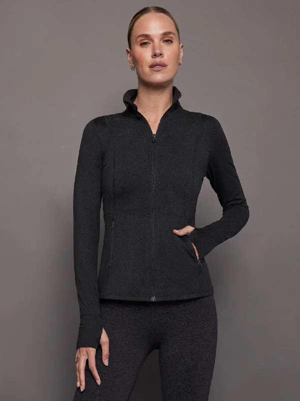 fitted tops for a sleek silhouette-Zip Long Sleeve Run Top - Charcoal Heather