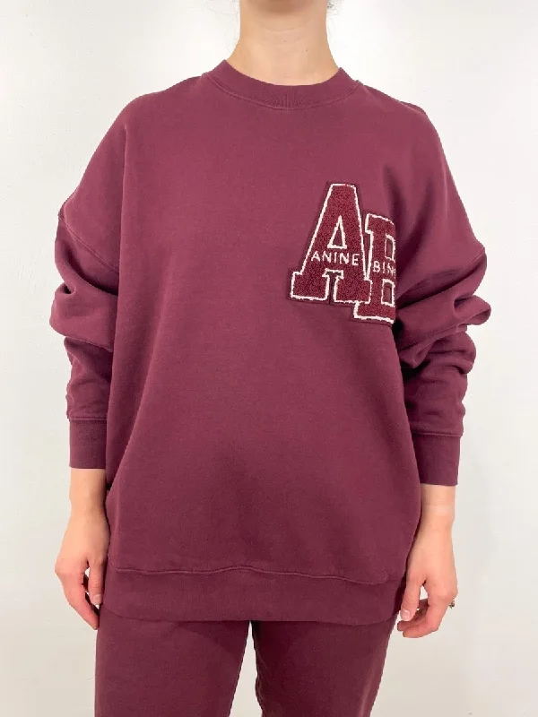 Hoodies & sweatshirts with tie-dye vibrant style-Miles Oversized Sweatshirt Letterman in Dark Burgundy