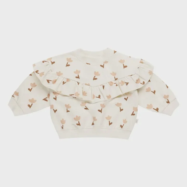 Hoodies & sweatshirts with graphic chic patterns-Quincy Mae - Ruffle Fleece Sweatshirt -Tulips Ivory