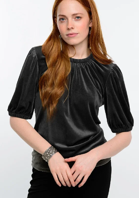 long-sleeve blouses for business wear-*SALE* IVY JANE VELVET RUCHED TOP