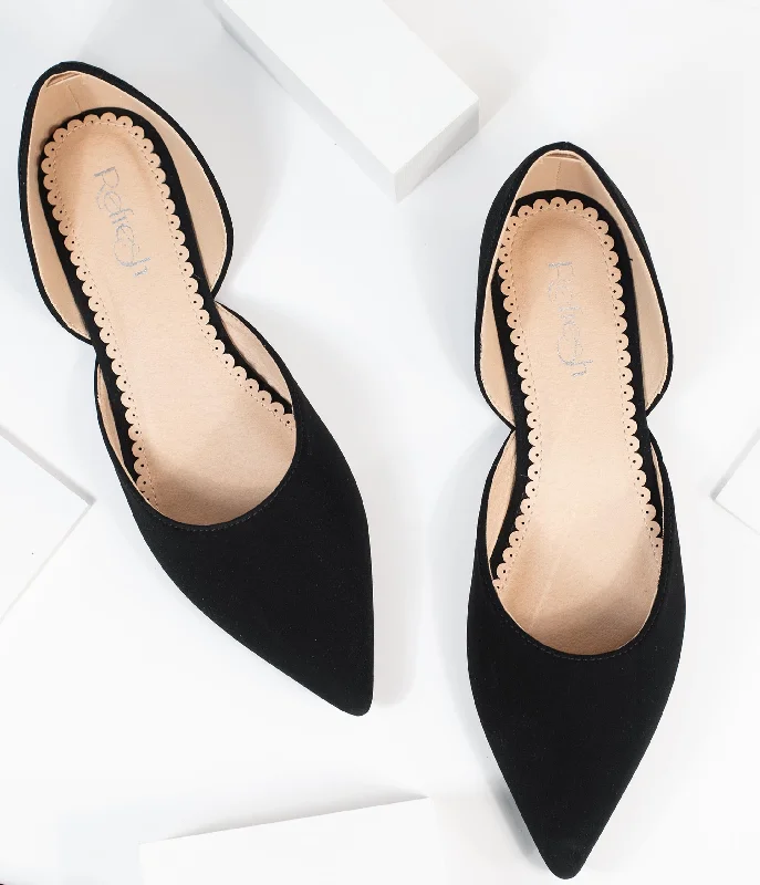 Flats with rubber flexible elegance-Black Suede Pointed Toe Flats