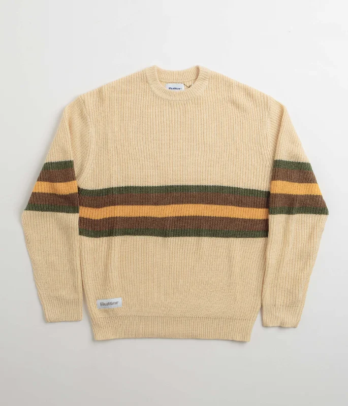 Hoodies & sweatshirts with sustainable jersey fibers-Butter Goods Stripe Knitted Sweatshirt - Cream