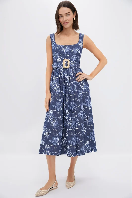 Stylish work dresses-Floral Navy Mackenzie Denim Twill Dress