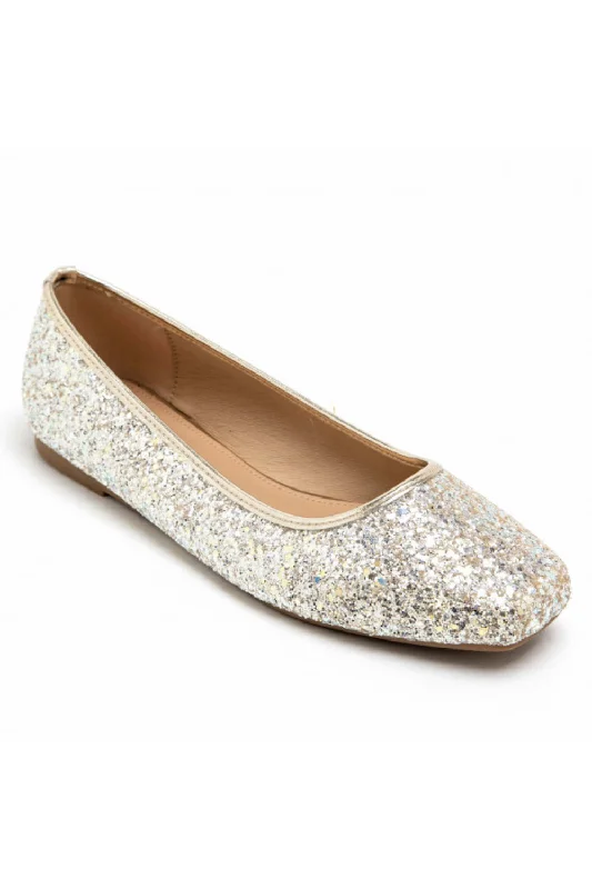 Flats with pastel pink vibrancy-GOLD GLITTER DETAIL BALLET FLATS SLIP ON BALLERINA SHOES