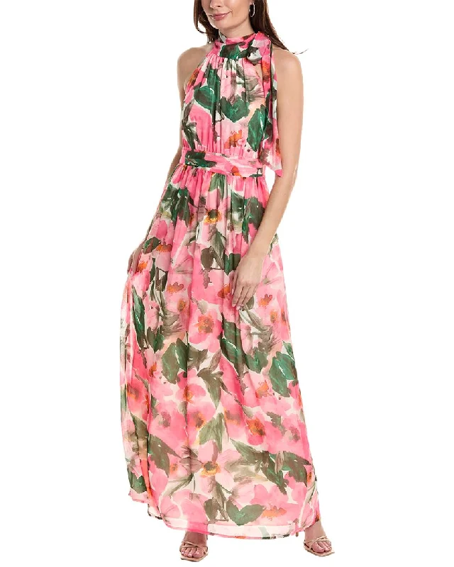 Retro tea midi dresses-Anne Klein Halter Neck Bow Maxi Dress