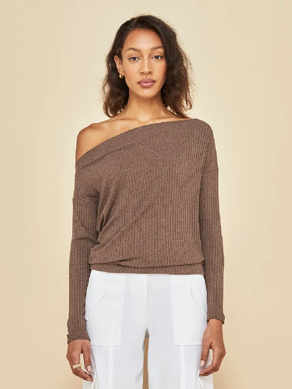 crochet tops for boho style-Long Sleeve Asymmetrical Top - Caramel