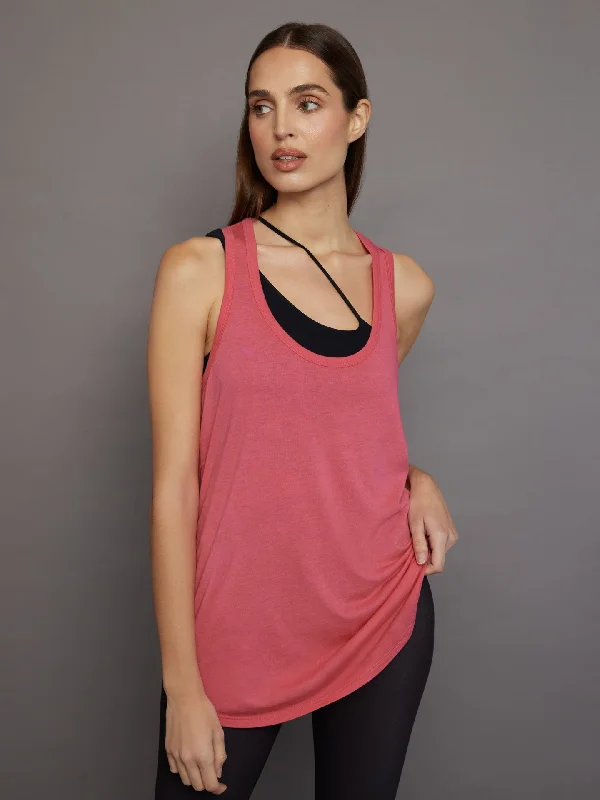 oversized tops for relaxed fit-Long RacerBack Tank - Honeysuckle