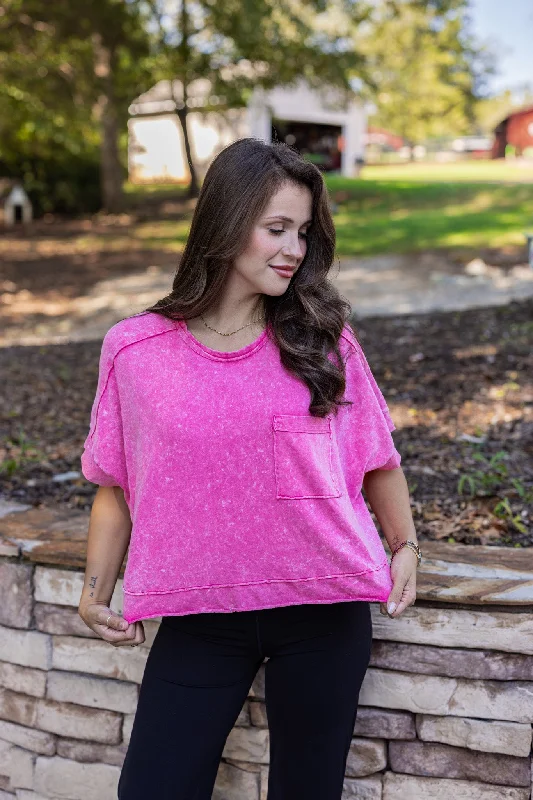 long-sleeve blouses for business wear-Easy Does It Pink Crop Tee