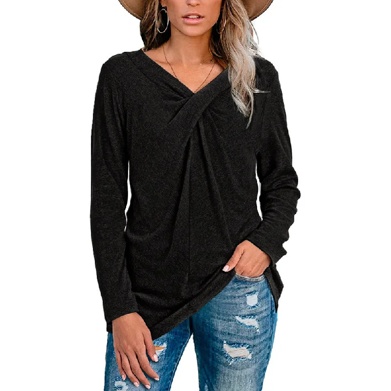 silk camisole tops for elegant layering-Haute Edition Women's Pleat Stitched V-Neck Tunic Top