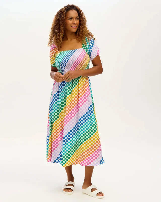 Bright party maxi dresses-Sugarhill Brighton Jolene Shirred Checkboard Dress