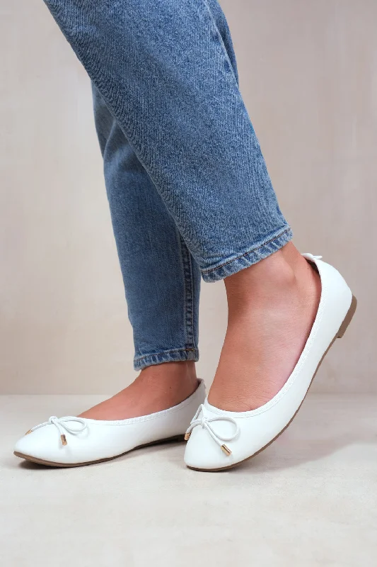 Flats with floral modern patterns-TRUTH KIDS  SLIP ON FLAT BALLERINA IN WHITE FAUX LEATHER