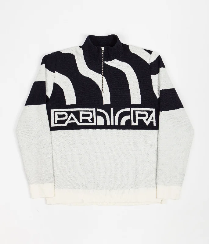 Hoodies & sweatshirts with graphic modern charm-by Parra Shoulder Waves Half Zip Knitted Pullover Sweatshirt - Off White