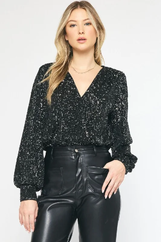 versatile basic tops for all-year wear-Irresistible Glam Black Sequin Bodysuit