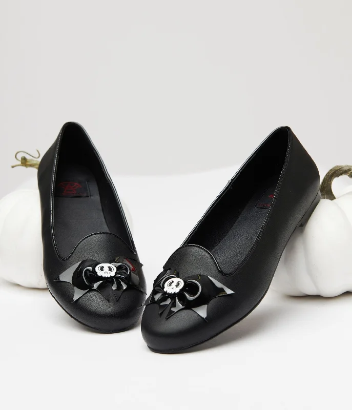 Flats with textured velvet weave-Black Bat & Skull Lydia Flats