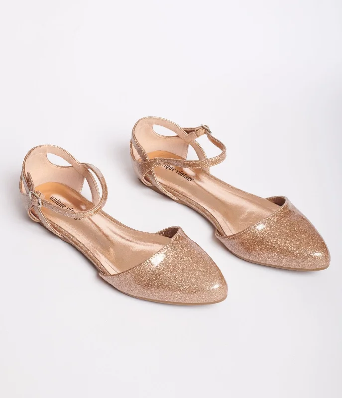 Flats with budget-friendly pricing sets-Unique Vintage Champagne Glitter Libby Flats