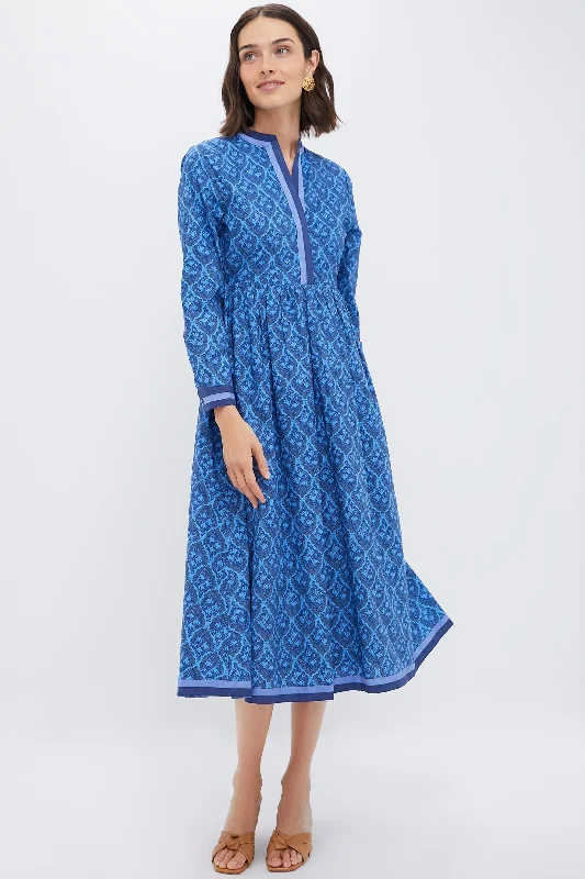 Bright festival dresses-Navy & Cerulean Floral Nancy Midi Dress