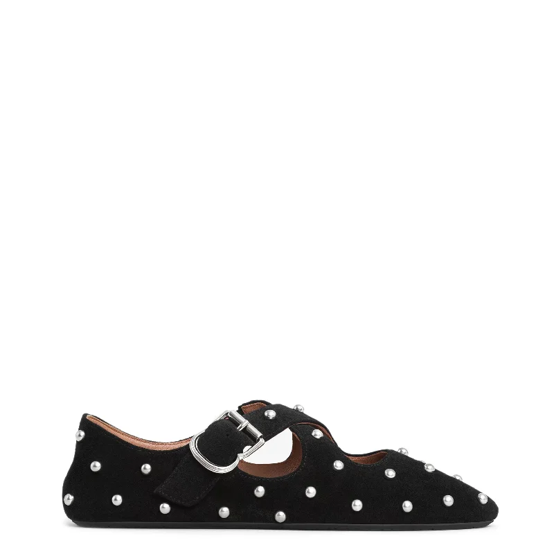 Flats with polka dot stylish charm-Criss Cross Studs Ballet Flats, Black