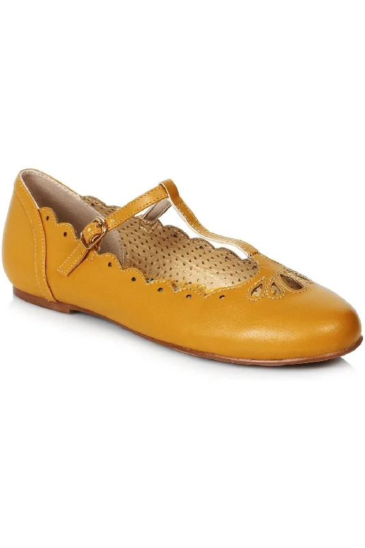 Flats with velvet chic comfort-Bettie Page Maila Vintage Flat  | Yellow Faux Leather