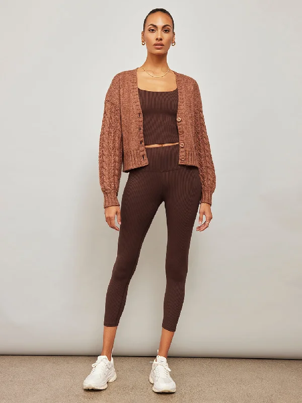 tie-front tops for chic style-Cable Knit Cardigan - Mushroom