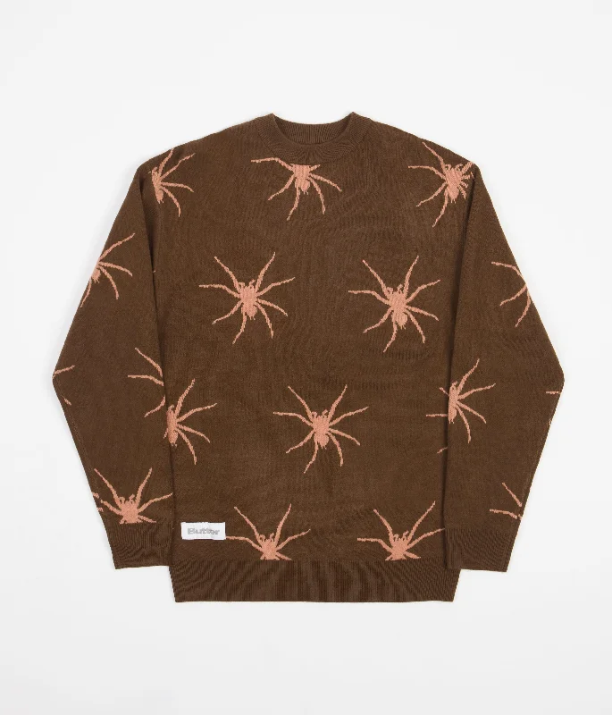 Hoodies & sweatshirts with velour plush comfort-Butter Goods Tarantula Knitted Crewneck Sweatshirt - Brown / Dusty Peach