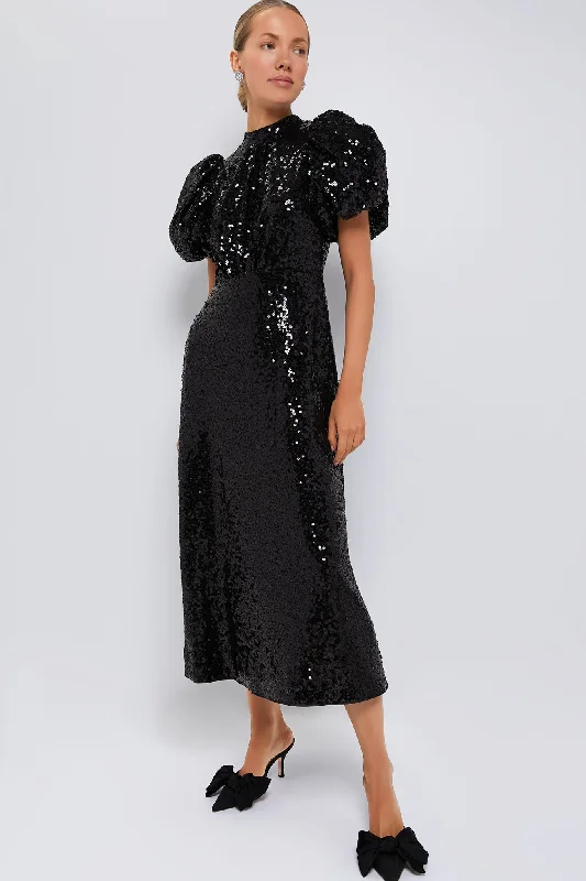 Long sleeve maxi dresses-Black Sequin Perris Dress