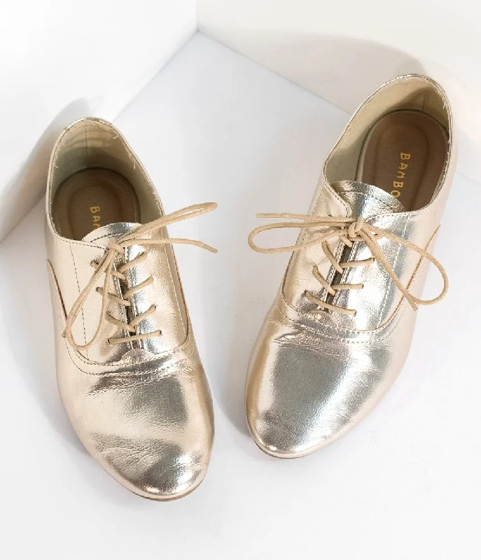 Flats with eco-conscious canvas blend-Metallic Gold Classic Lace Up Flats