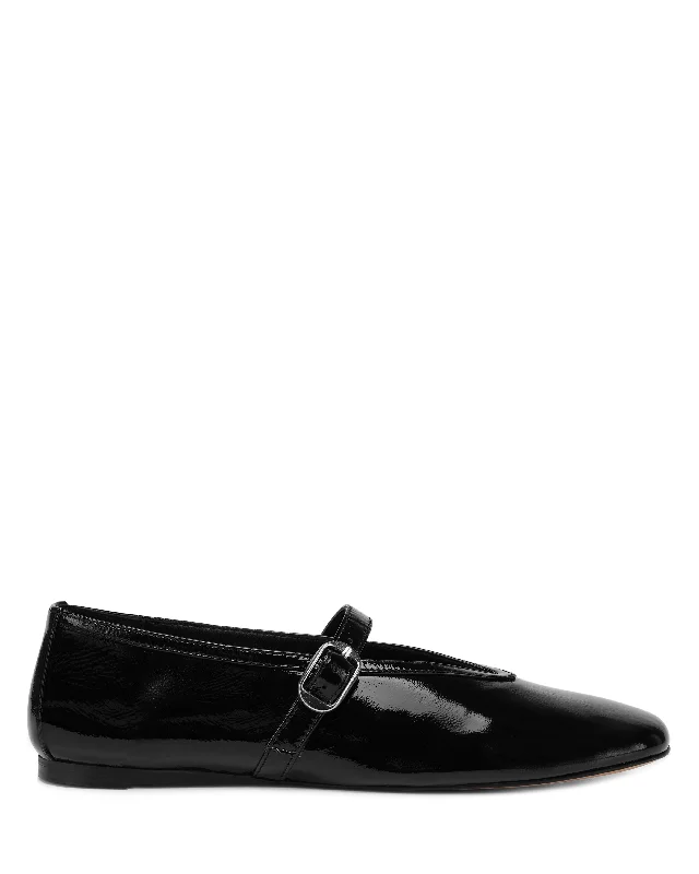 Flats with eco-conscious suede blend-Lova Black Crinkle Patent Leather