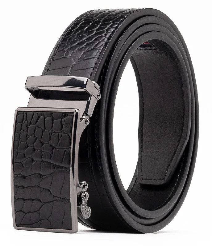 Soft knit maxi dresses-Men's Genuine Leather Crocodile Design Dress Belt with Automatic Buckle