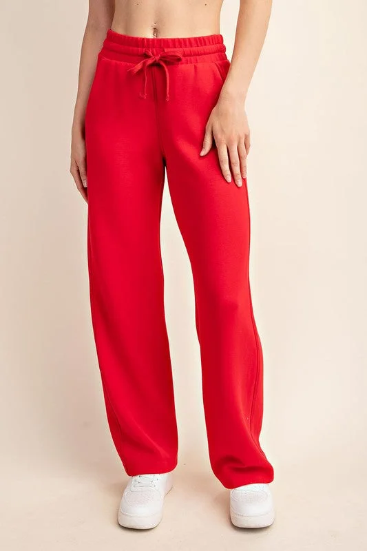 satin tops for evening elegance-Signature Style Red Scuba Pants